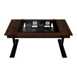LIAN LI DK-07 WOOD – Bureau PC motorisé en noyer et verre trempé