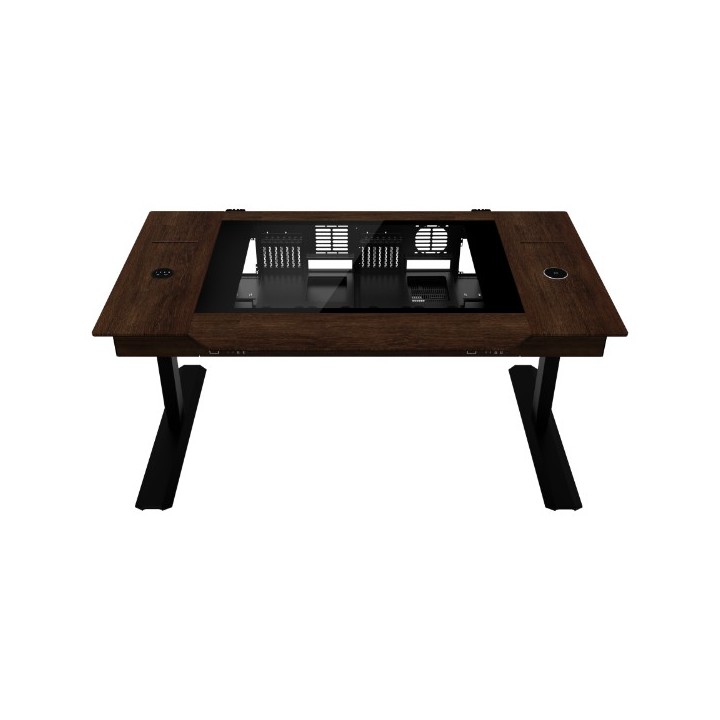 LIAN LI DK-07 WOOD – Bureau PC motorisé en noyer et verre trempé