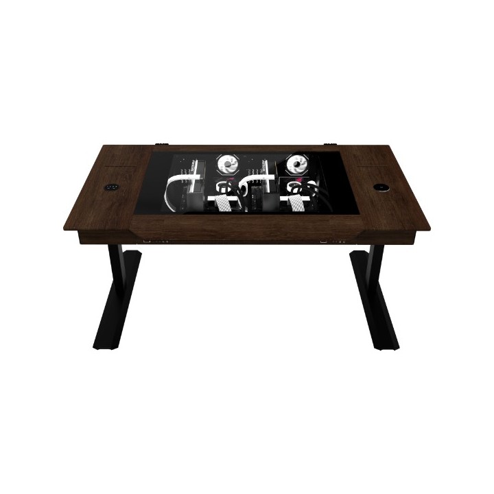 LIAN LI DK-07 WOOD – Bureau PC motorisé en noyer et verre trempé