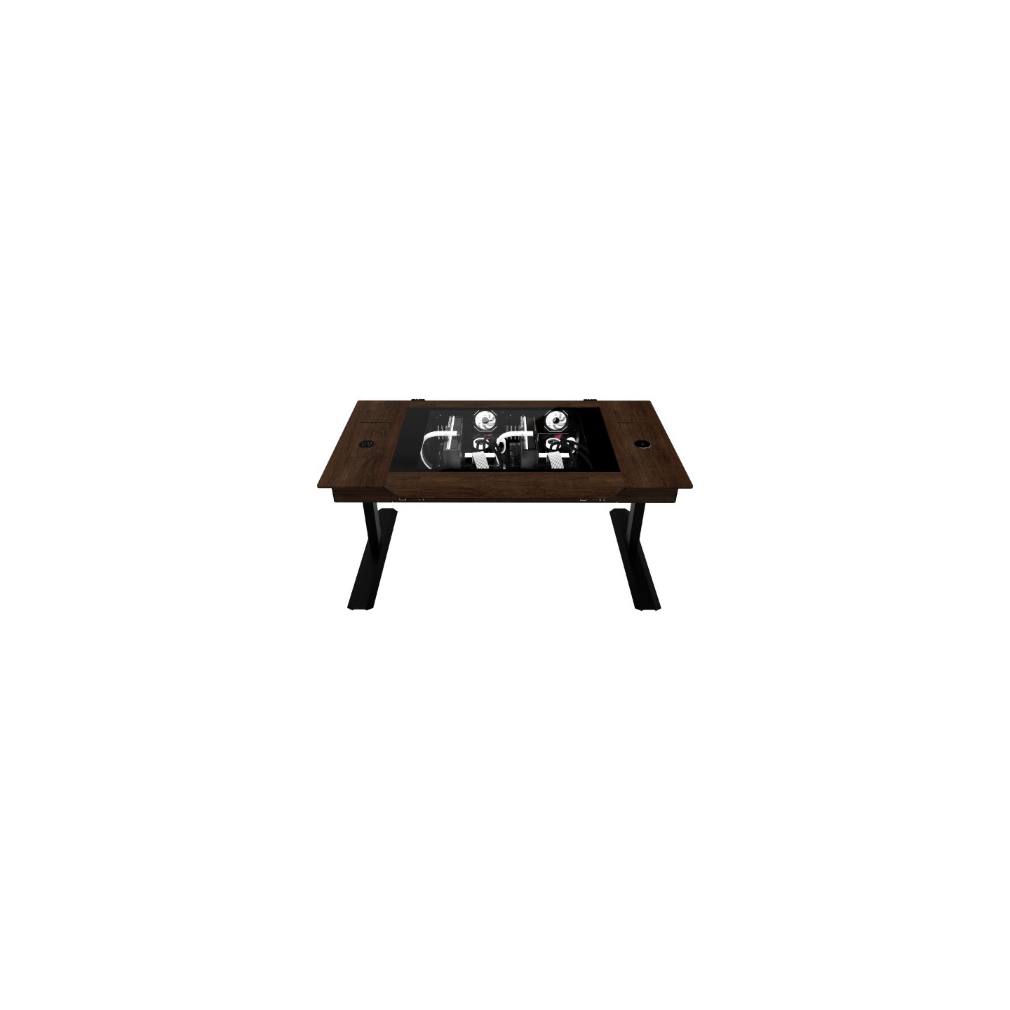 LIAN LI DK-07 WOOD – Bureau PC motorisé en noyer et verre trempé