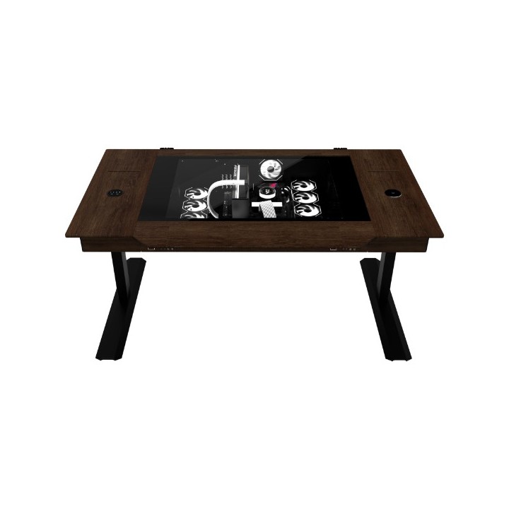 LIAN LI DK-07 WOOD – Bureau PC motorisé en noyer et verre trempé