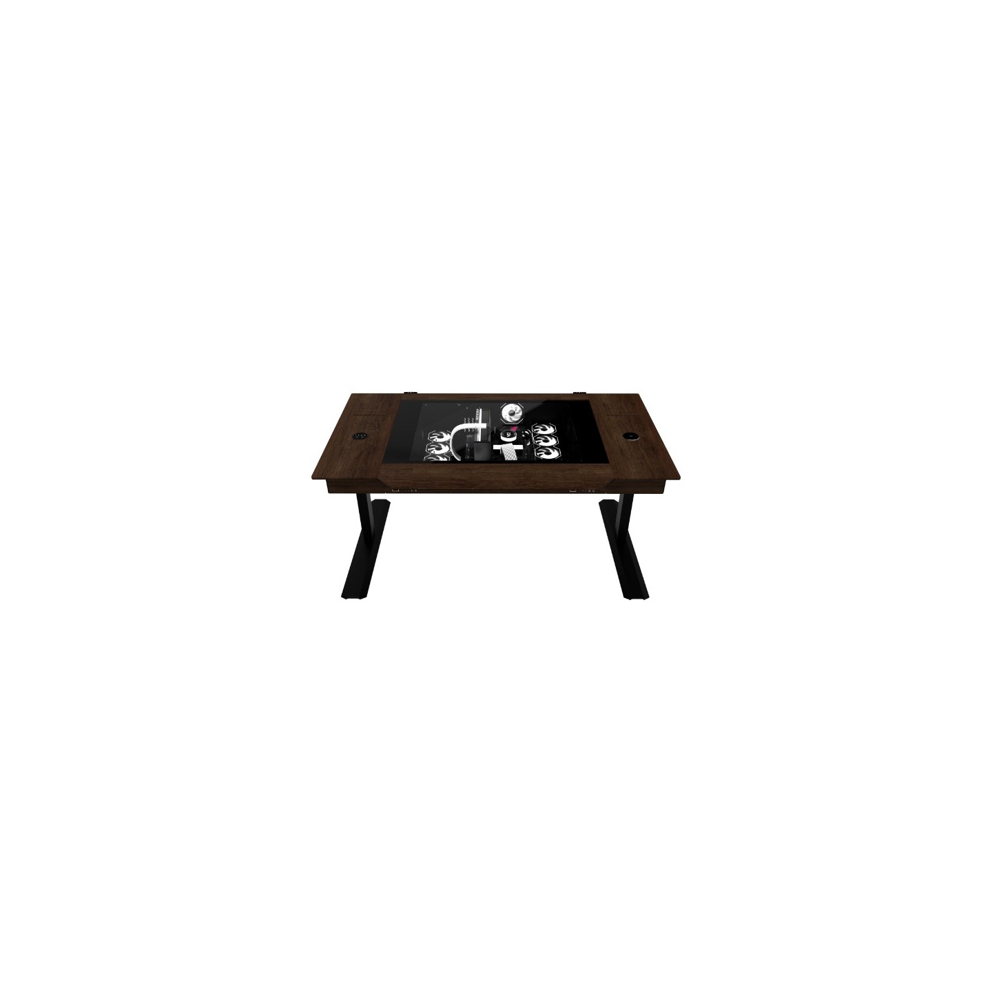 LIAN LI DK-07 WOOD – Bureau PC motorisé en noyer et verre trempé