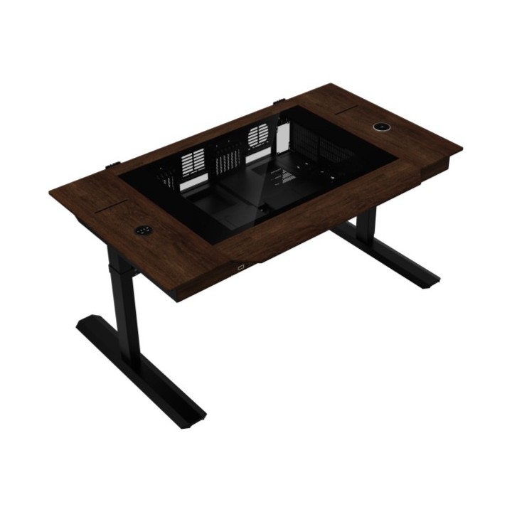 LIAN LI DK-07 WOOD – Bureau PC motorisé en noyer et verre trempé