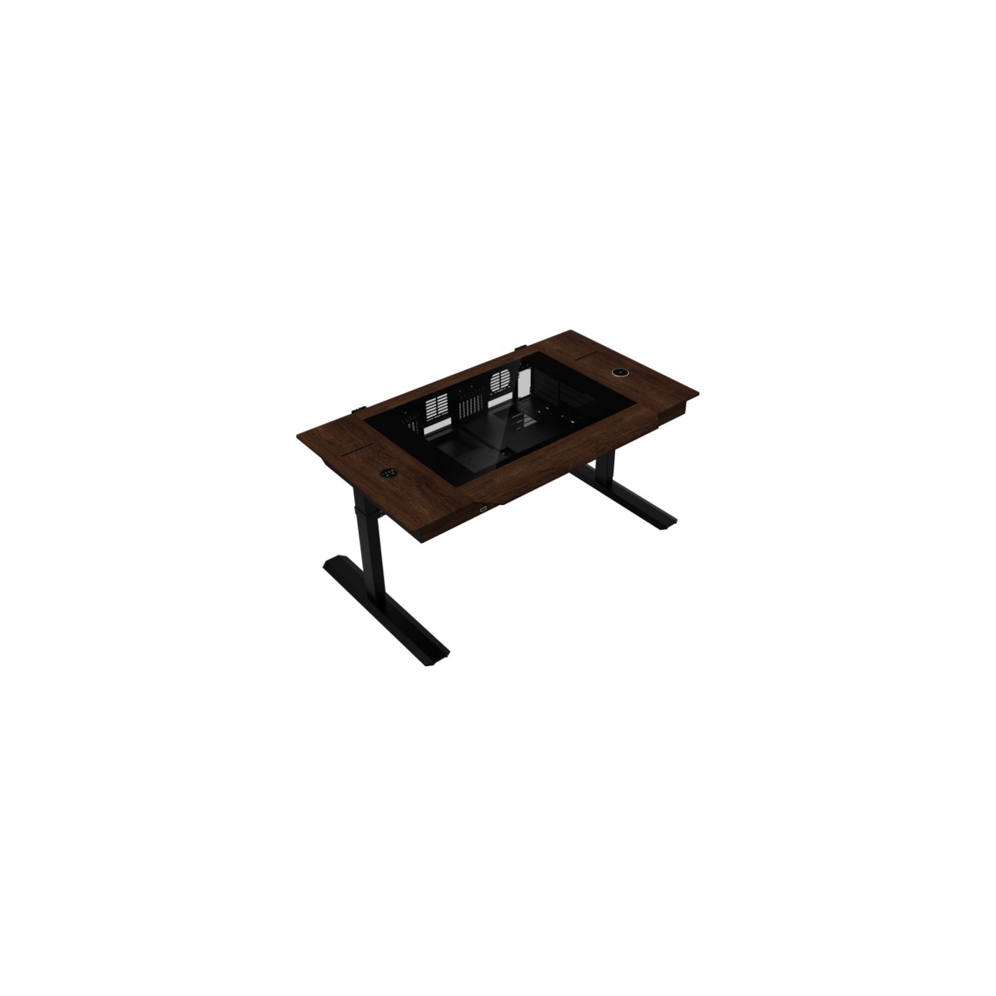LIAN LI DK-07 WOOD – Bureau PC motorisé en noyer et verre trempé