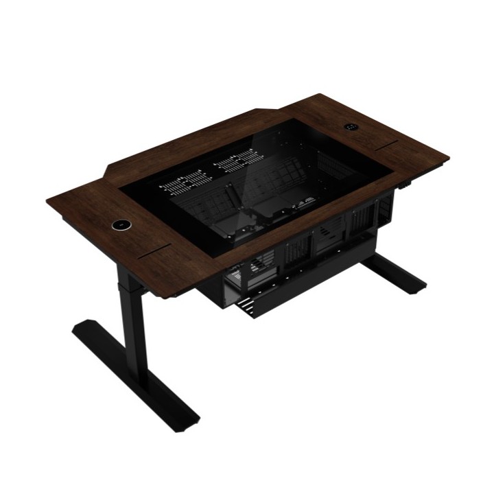 LIAN LI DK-07 WOOD – Bureau PC motorisé en noyer et verre trempé