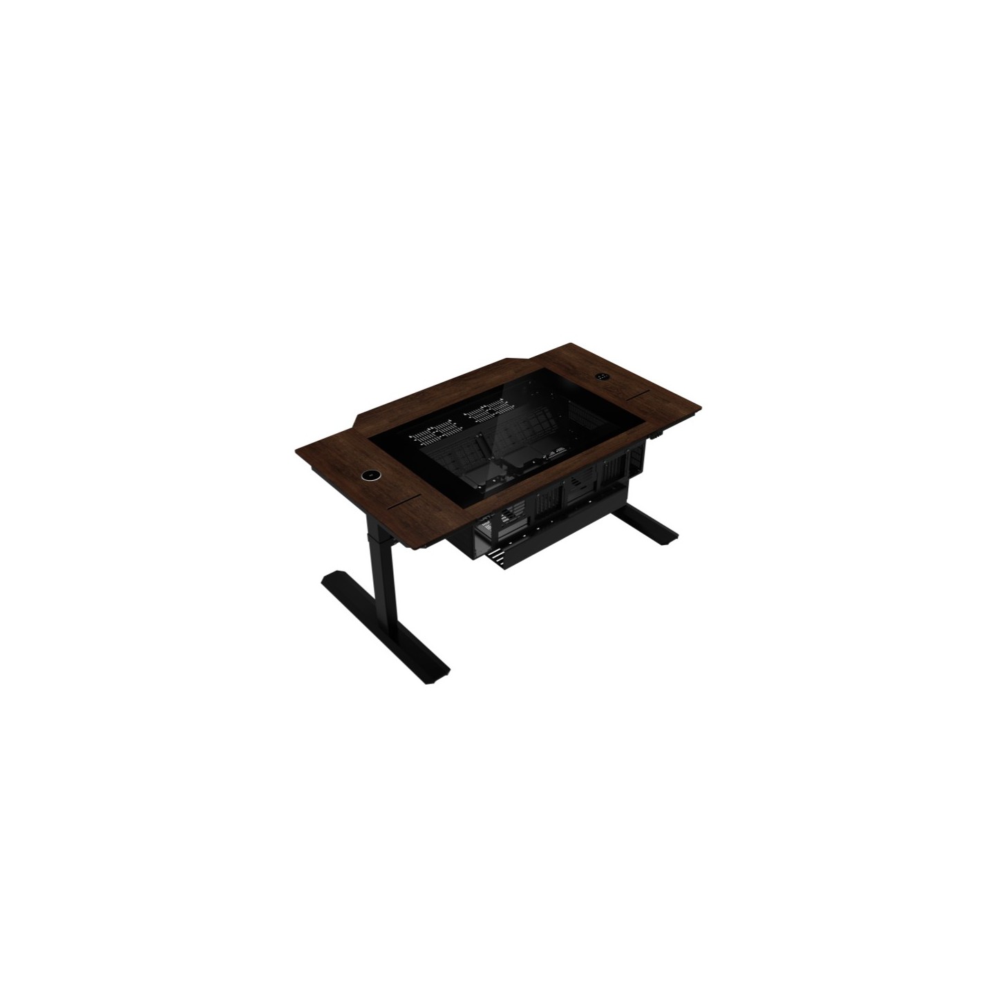 LIAN LI DK-07 WOOD – Bureau PC motorisé en noyer et verre trempé