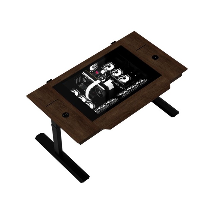 LIAN LI DK-07 WOOD – Bureau PC motorisé en noyer et verre trempé