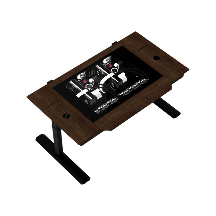 LIAN LI DK-07 WOOD – Bureau PC motorisé en noyer et verre trempé