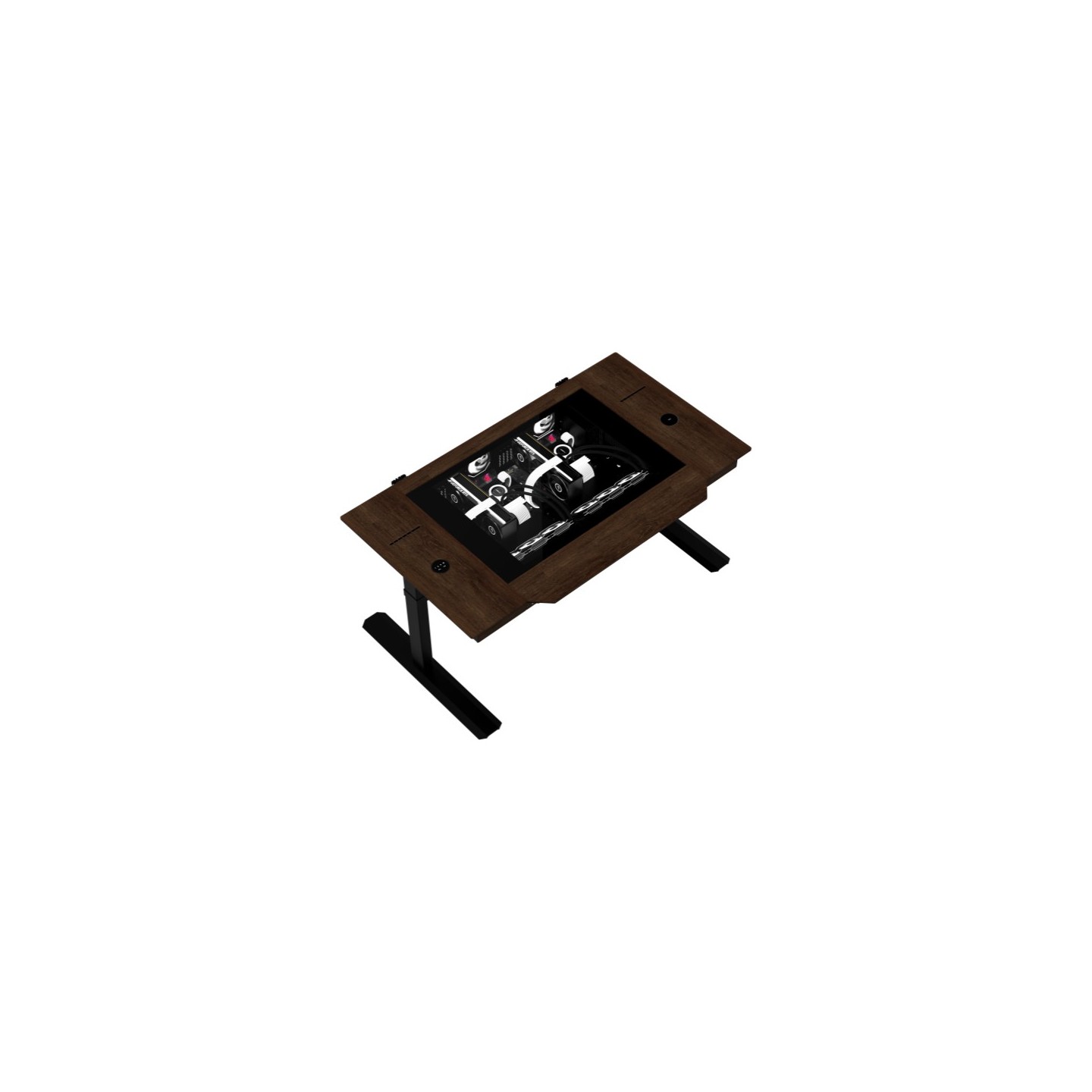 LIAN LI DK-07 WOOD – Bureau PC motorisé en noyer et verre trempé