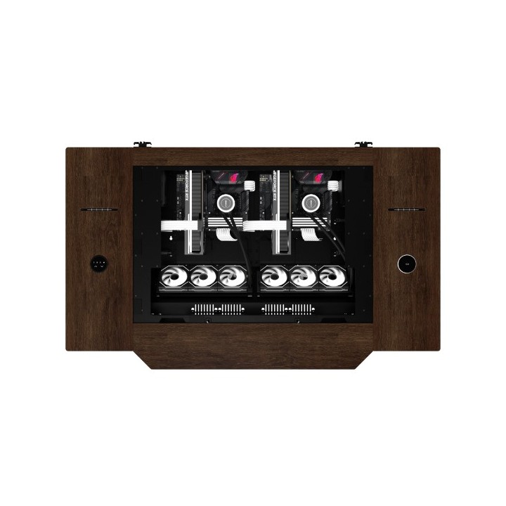 LIAN LI DK-07 WOOD – Bureau PC motorisé en noyer et verre trempé