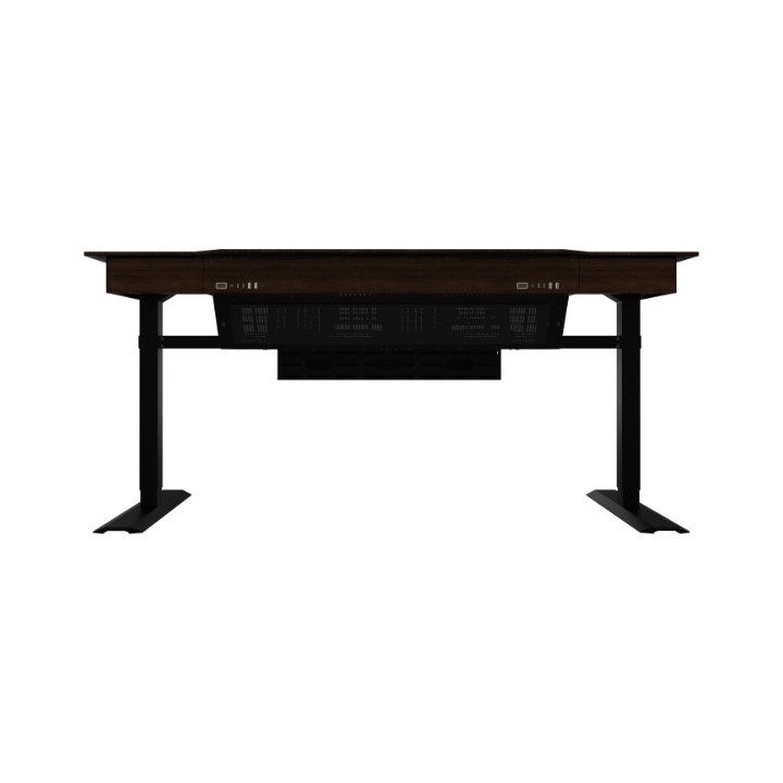 LIAN LI DK-07 WOOD – Bureau PC motorisé en noyer et verre trempé